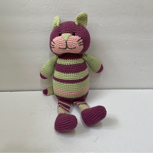 VINTAGE ANIMAL ADVENTURE CROCHETED STRIPED CAT - Picture 1 of 6